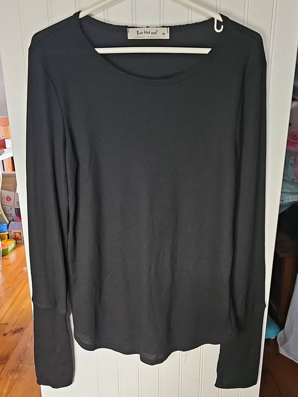 Three Bird Nest Black Ribbed Scoop Neck Sweater